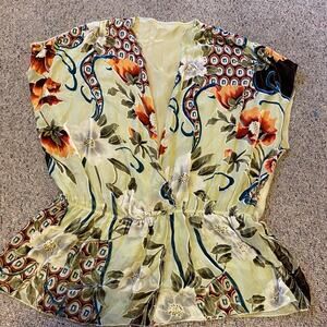 Y2K Shihreen Women L Velvet Burnout Blouse Silk Rayon Floral Timeless Largenlook